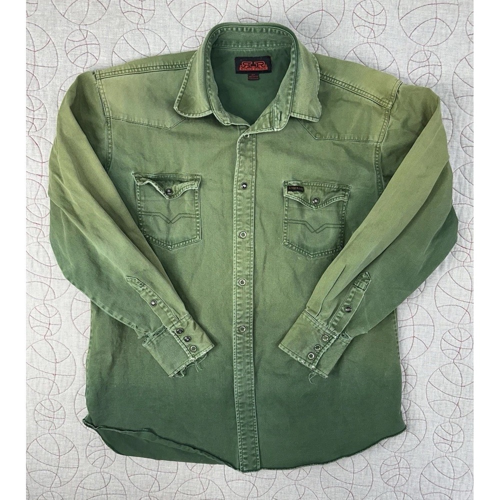 Ridge Rider RR Pearl Snap Heavily Worn Faded Distressed Western Shirt Men's 2XLT